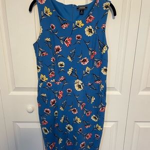 Lands End Ponte Sheath Dress Size 12 Blue with Flowers